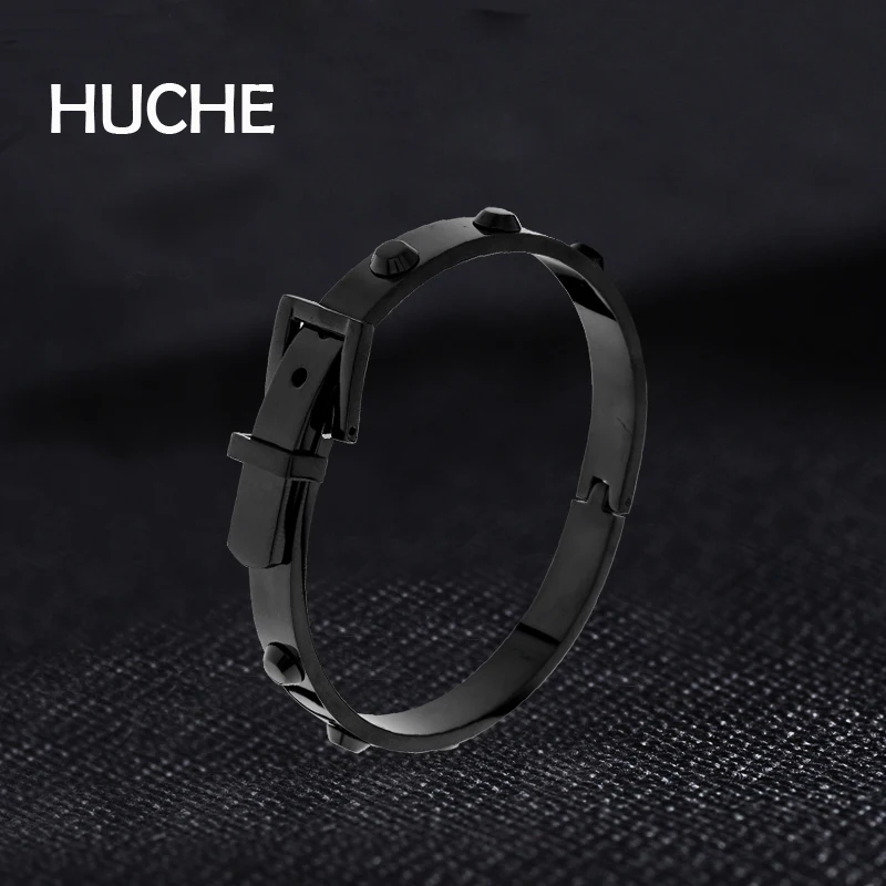 HUCHE Simulated Belt Stainless Steel Bangles For Women &amp Men Punk Rose Gold Color Fashion Jewelry Gift Friend HYJBZ001 | Украшения и