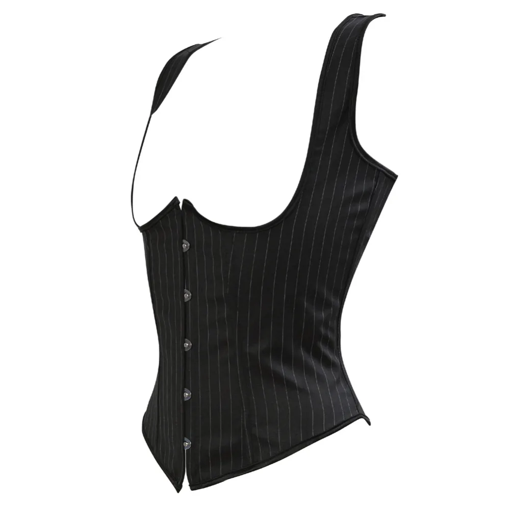 

Sexy Gothic Underbust Waist Cincher Corset Lace up Boned Straps Vest black stripe Bodyshaper bustier Plus Size S-6XL