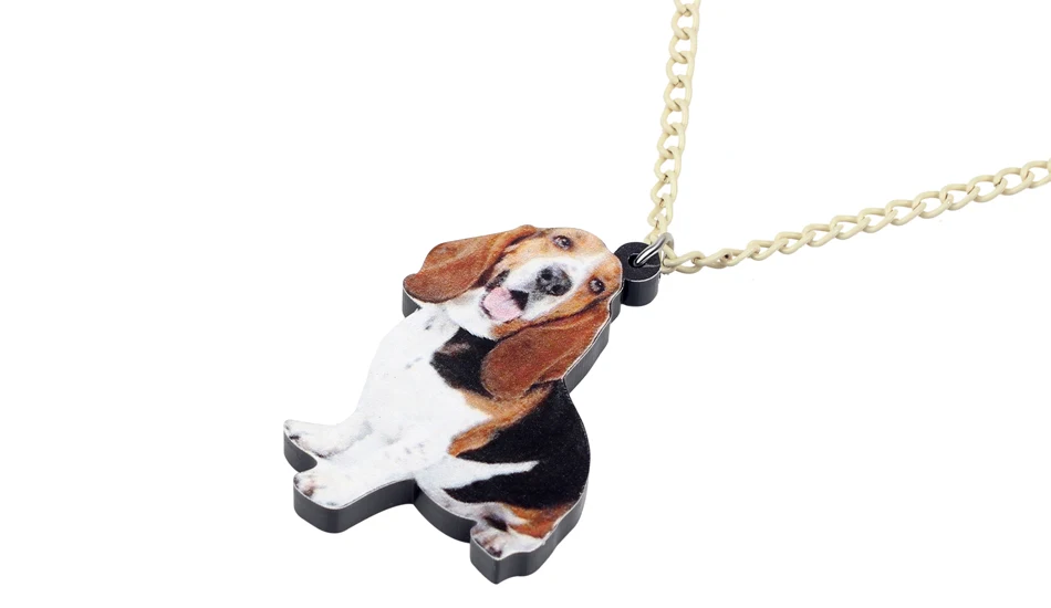 Bonsny массивный акриловый Basset Hound Подвеска для ожерелья для собак цепочка чокер ювелирные изделия в виде животных для женщин девочек любителей питомцев подарок