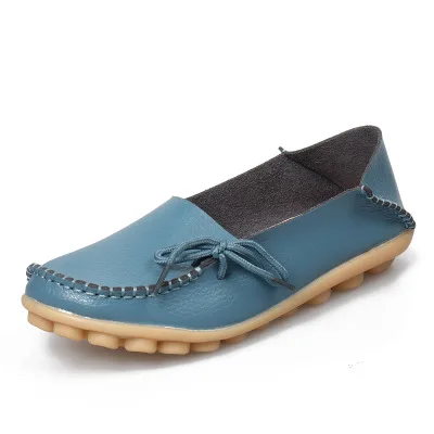 Light Blue Mcacchi/Женская обувь на плоской подошве из мягкой натуральной кожи; повседневные лоферы на шнуровке; мокасины; дышащая обувь на плоской подошве для мам; большой размер 44 - Цвет: Light Blue