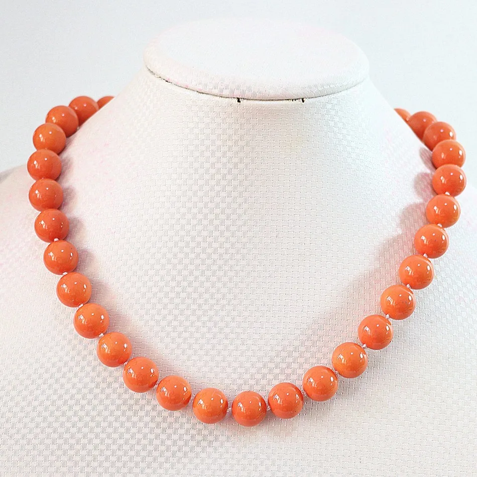 New orange artificial coral stone 8mm 10mm 12mm 14mm round beads fashion chains rope necklace diy jewelry making 18"B638
