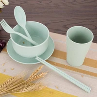 6pcs broken resistant wheat straw bowl spoon set tableware for baby kids portable cutlery cubiertos set