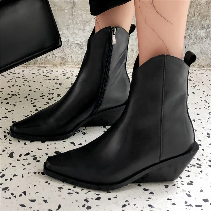 Женские ботильоны на высоком каблуке FEDONAS черные туфли из натуральной кожи с