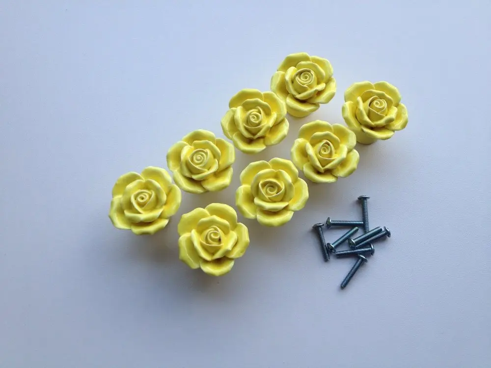 Дополнительная желтая винтажная керамическая дверная ручка с цветком розы шкаф