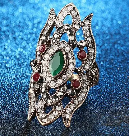 Роскошные Винтажные Ювелирные изделия большой цветок кристалл Hollower Свадебные Кольца для женщин мозаика JZ218 имитация Изумрудного титана кольца - Цвет основного камня: Зеленый