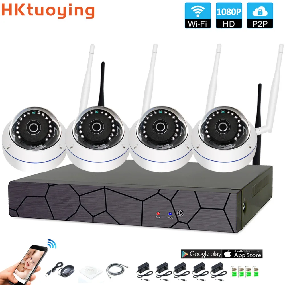 4CH CCTV системы беспроводной 1080P NVR 4 шт. 2.0MP ИК Открытый Крытый P2P Wifi IP камеры
