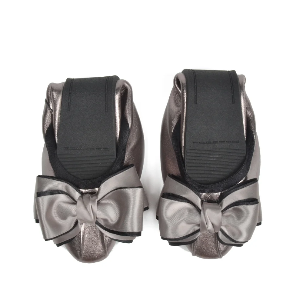Pewter Donna-in/ Для женщин балетки на плоской подошве, из натуральной кожи, круглый носок с бантом мягкие женские туфли, удобные Повседневное обувь без шнуровки - Цвет: Pewter