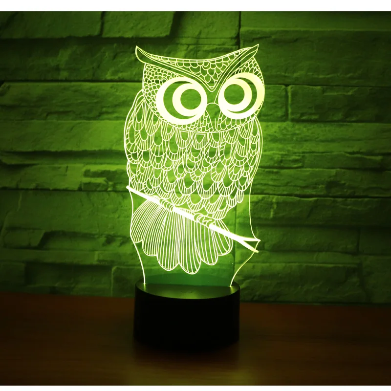 3D светодиодный ночник s Owl с 7 цветами светильник для украшения дома потрясающая