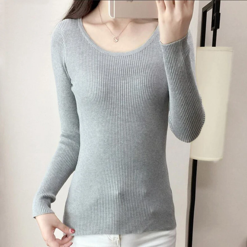 

2018 New Autumn Winter Cashmere Sweater Fashion wild knit Wool O-collar Sweaters Women Solid Tight long-sleeved pullover LY1041