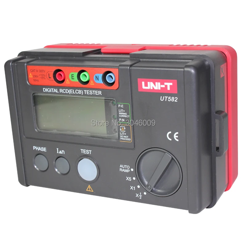 UNI-T UT582 тестер защиты от утечки, цифровой УЗО(ELCB) тестер, цифровой фазовый переключатель, функция автоматического пандуса, запрос на неправильное использование