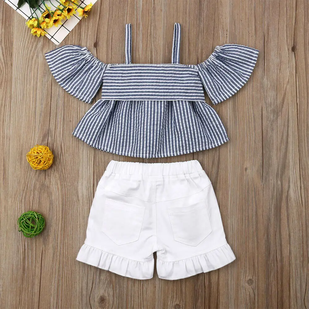 Комплект одежды для маленьких девочек топы в полоску с короткими рукавами и