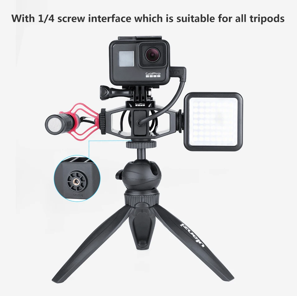 ULANZI GP-1 Gopro чехол Vlog штатив Стенд, 2 Холодный башмак крепление для микрофона светильник аксессуары для экшн-Камеры Gopro Hero 7 6 5