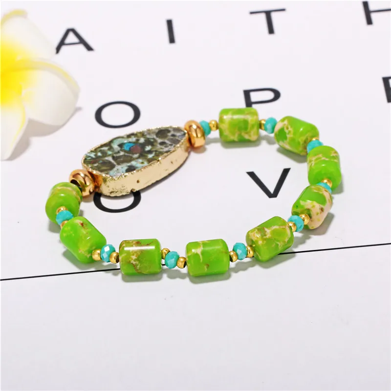 20-40mm Irregular Natural Druzy Stone Charm Bracelets 8*10mm Green Sea Sediment Jaspers Bohemia Beaded For Women 2019 | Украшения и