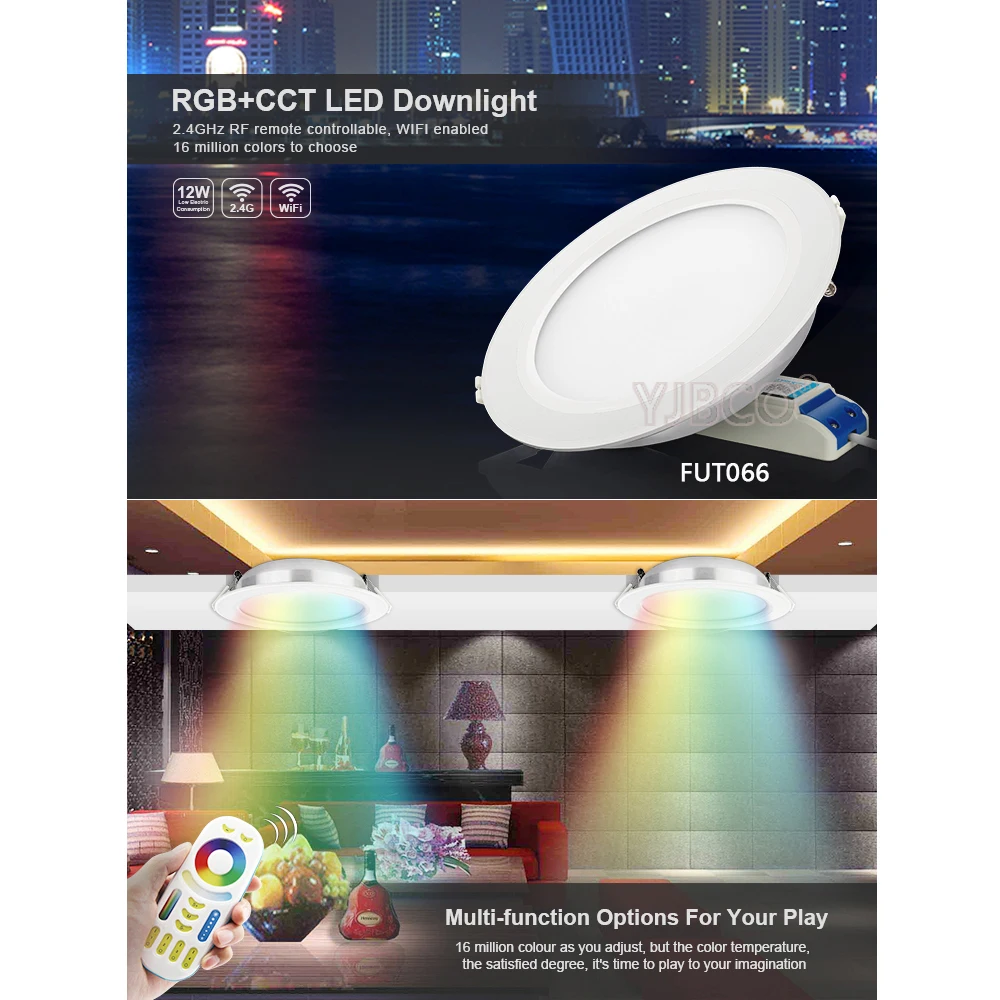 Miboxer 2 4G 12W RGB + CCT светодиодный светильник AC86 265V FUT066 панельный Круглый с
