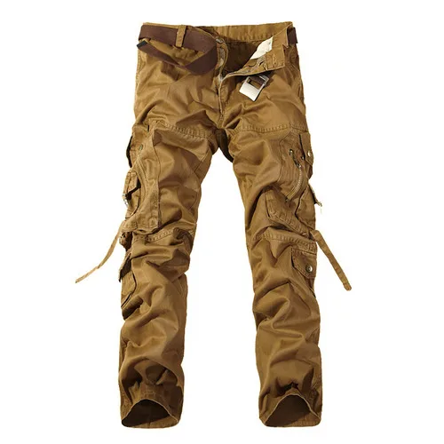 yellow without belt Высококачественные мужские военные камуфляжные брюки карго, хлопковые брюки для отдыха, камуфляжные комбинезоны cmbat 28-40 AYG69 - Цвет: yellow without belt