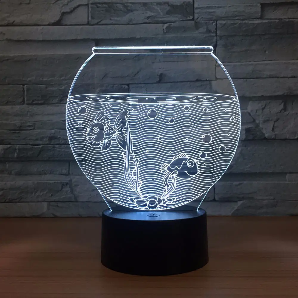 Акриловый 3D ночник в форме аквариума светодиодсветодиодный иллюзия USB RGB