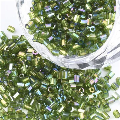 OliveDrab Около 2100 шт./пакет, 450 г/пакет, стеклянные бусины, прозрачные цвета радуги двухсекционные бусины, шестигранное круглое отверстие бисера: 0,8 мм F80 - Цвет: OliveDrab