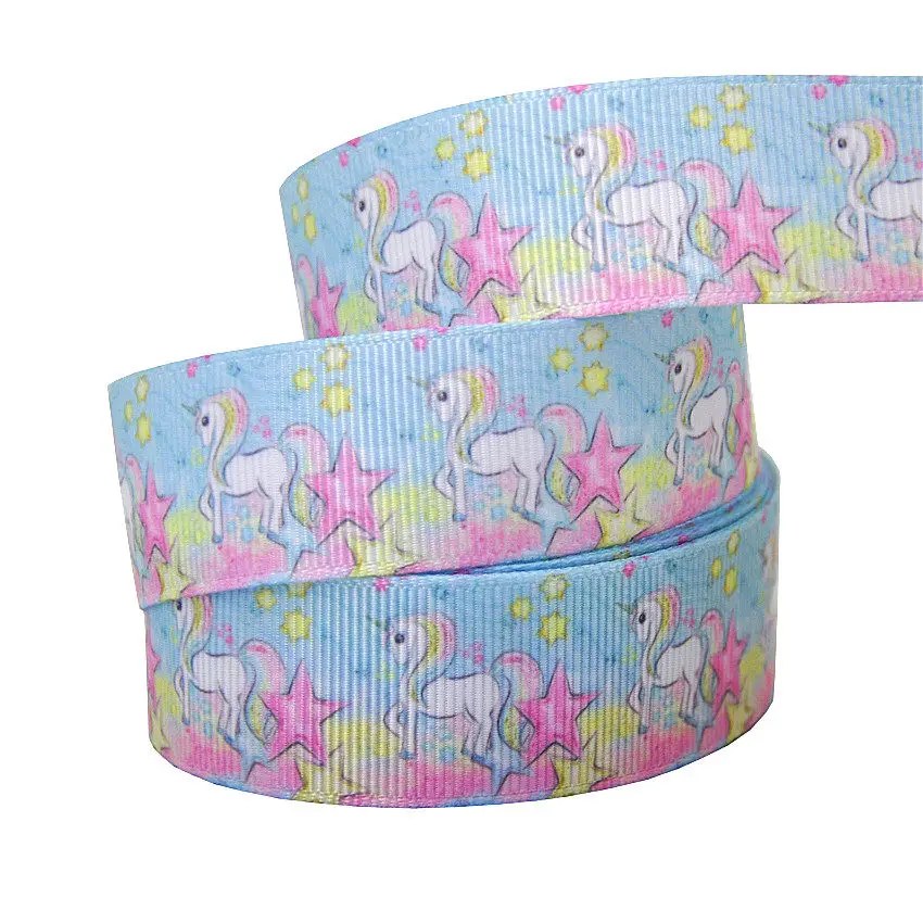 10Y/лот " 25 мм Радужный Единорог напечатанная лента Grosgrain модная ткань самодельные банты для волос аксессуары праздничные украшения материалы