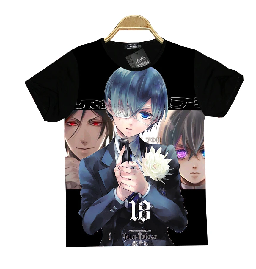 

Black Butler T-shirt Sebastian Michaelis Cosplay Printed Tees Tops Japanese Anime Costume T Shirt For Men Women