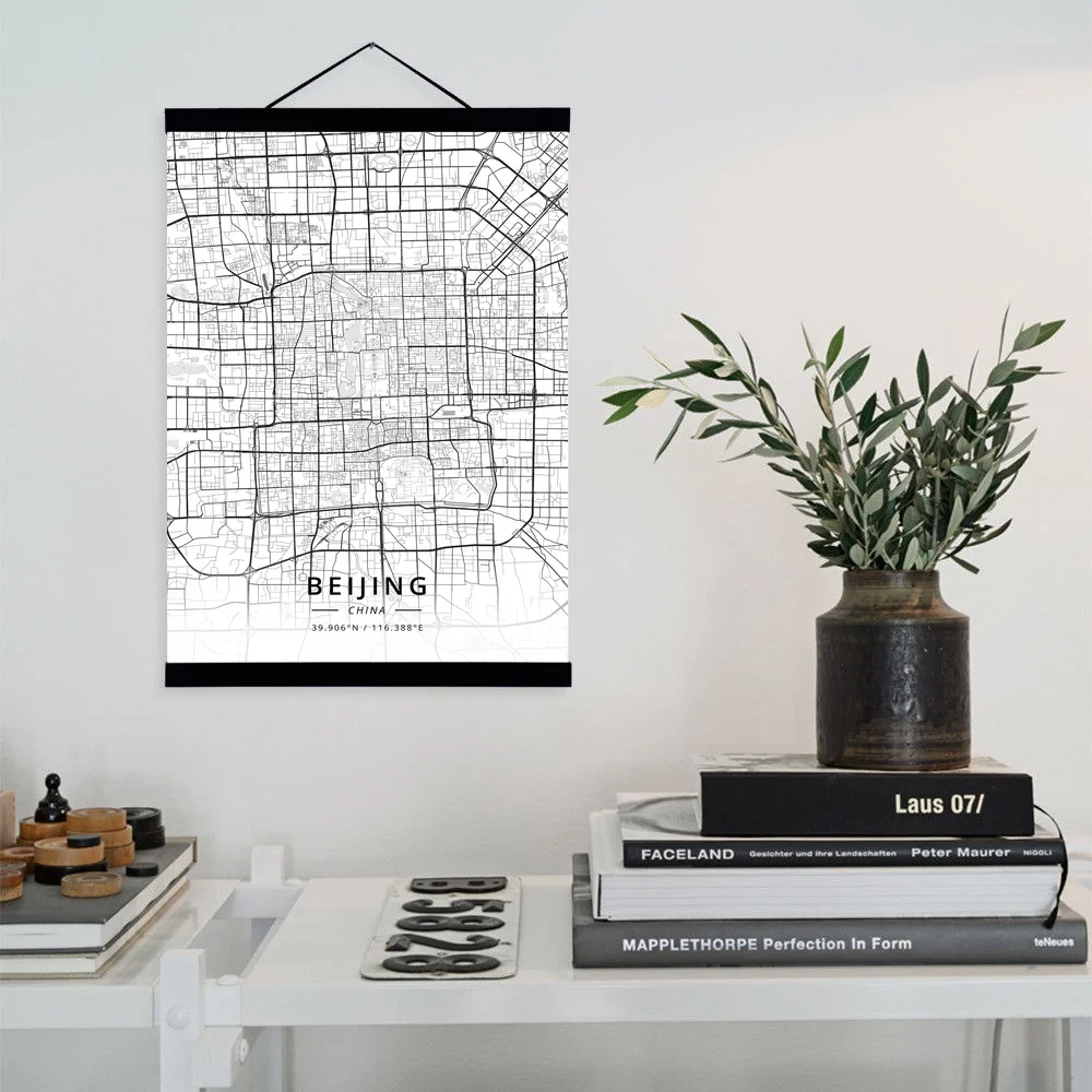 Beijing China City Map Wooden Framed Canvas Painting Home Decor Wall Art Print Pictures Poster Hanger | Дом и сад