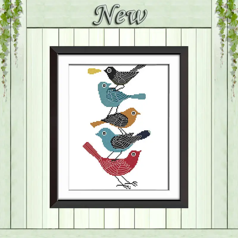 Stacked birds Птицы Цветы животные мультфильм декор живопись Счетный напечатанный на холсте DMC 14CT 11CT вышивка крестиком наборы для вышивания - Цвет: Stacked birds