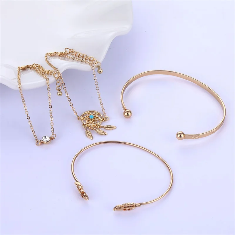 4 шт./компл. винтажные браслеты в стиле Ловец снов Открытые цепочки бохо с