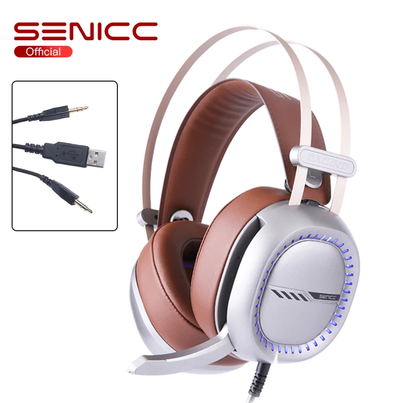 SENICC W245 Прохладный светодиодный Игровые наушники Шум шумоподавления для геймеров