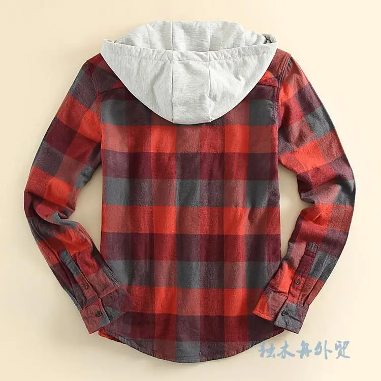 2018 весна осень фланелевая рубашка мужская с длинным рукавом капюшоном брендовая