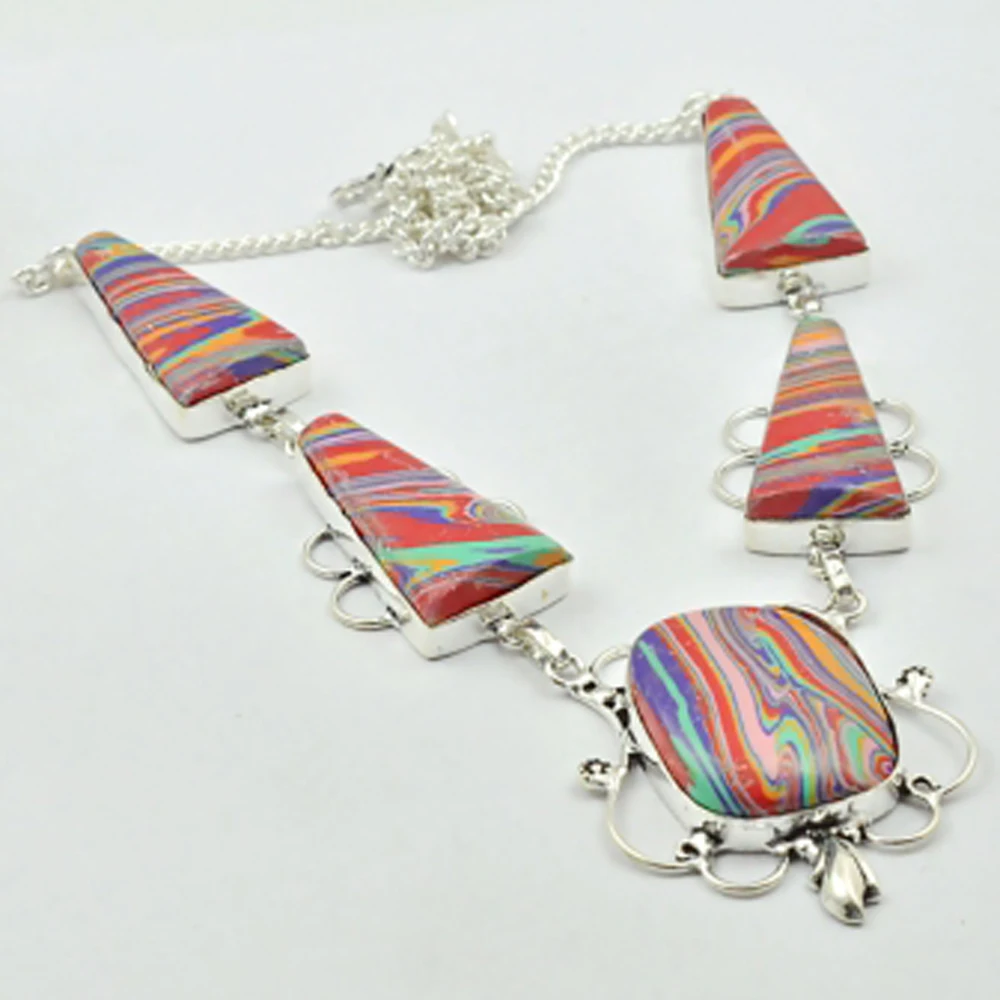 

Mosaic Jaspers Necklace Silver Overlay over Copper, 54cm , N2892