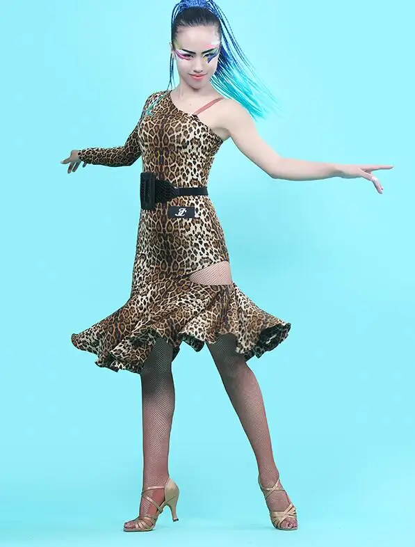 

Latin Dance Costume Rumba Samba Cha Cha Dancing Dress Women Lady Evening Party Dress red black leopard print