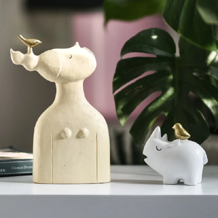 Rhinoceros птица девушка статуя украшения Животное украшение магазин окно мебель