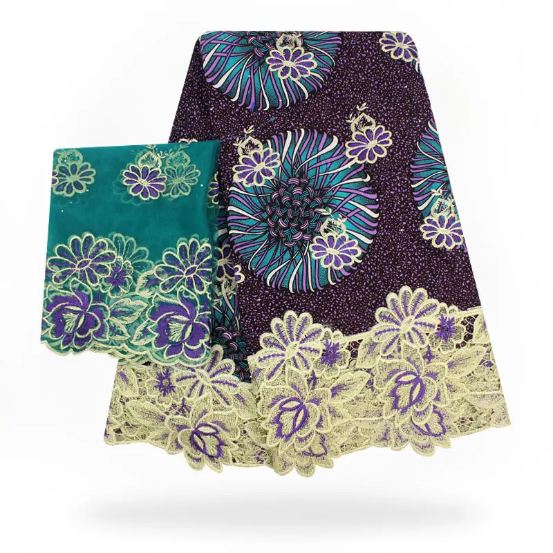 

High Quality Ankara Wax Guipure Lace Fabric In Purple For Nigeria Wedding Dress Tissu Printed Cotton Wax Fabric W180723