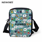 Женская сумка через плечо INSTANTARTS, маленькая Повседневная сумка-мессенджер с мультяшным принтом для учителей испанского языка, брендовая сумка для книг