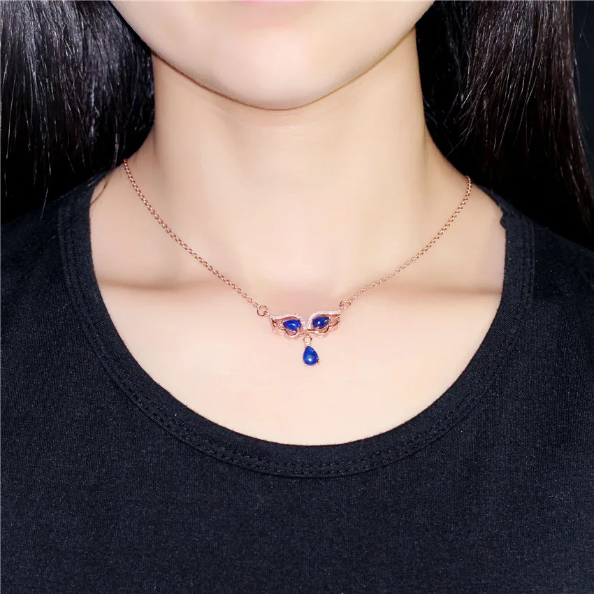 Almei 2018 Для женщин 1.2ct темно синий ляпис маскарад маска Пром Танцы кулон Цепочки и
