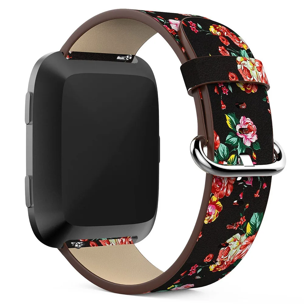 Zenheo Смотреть Band кожаный Пион печати для fitbit Versa Замена Аксессуары для часов Напульсники Бретели для нижнего белья браслет цветок ремешок