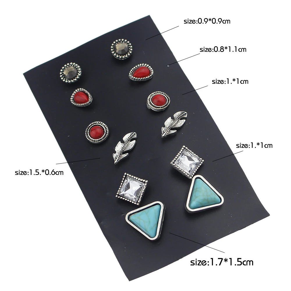 Joywish 6 пар/компл. старинное серебро Цвет синий и красный камень круглый падение