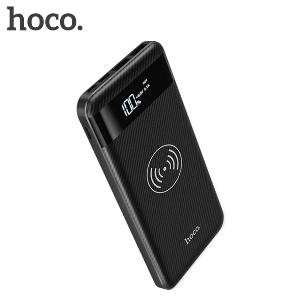 HOCO power bank 10000 мАч, портативное зарядное устройство для быстрой зарядки, двойной USB, беспроводное зарядное устройство для мобильного телефона, внешний аккумулятор