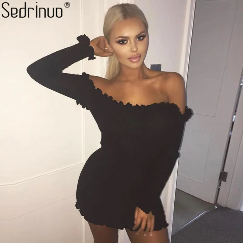 Женское платье Sedrinuo с открытыми плечами и длинным рукавом Осеннее модное