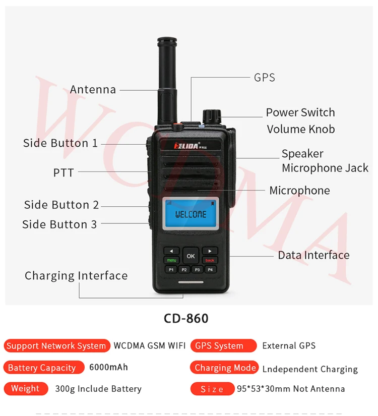 HELIDA CD860 U-TALKIE wifi рация 2G/3g с sim-картой WCDMA/GSM сетевое радио