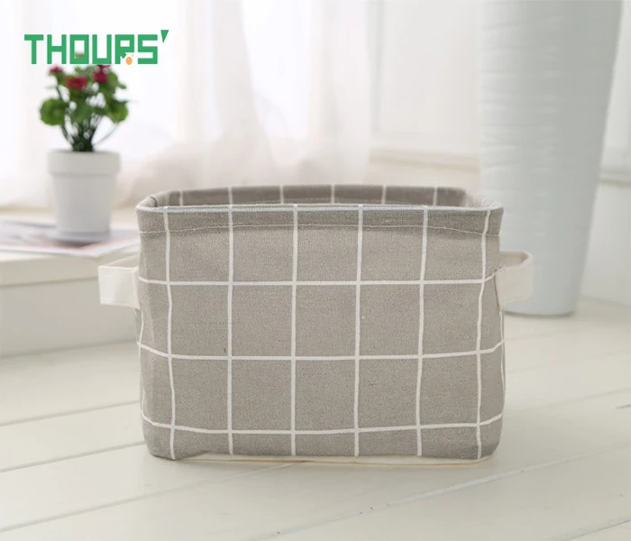 Gray lattice Thours настольная корзина для хранения с милым принтом, водонепроницаемый органайзер, хлопок, лен, разные вещи, детские игрушки, шкаф, нижнее белье, сумка для хранения - Цвет: Gray lattice
