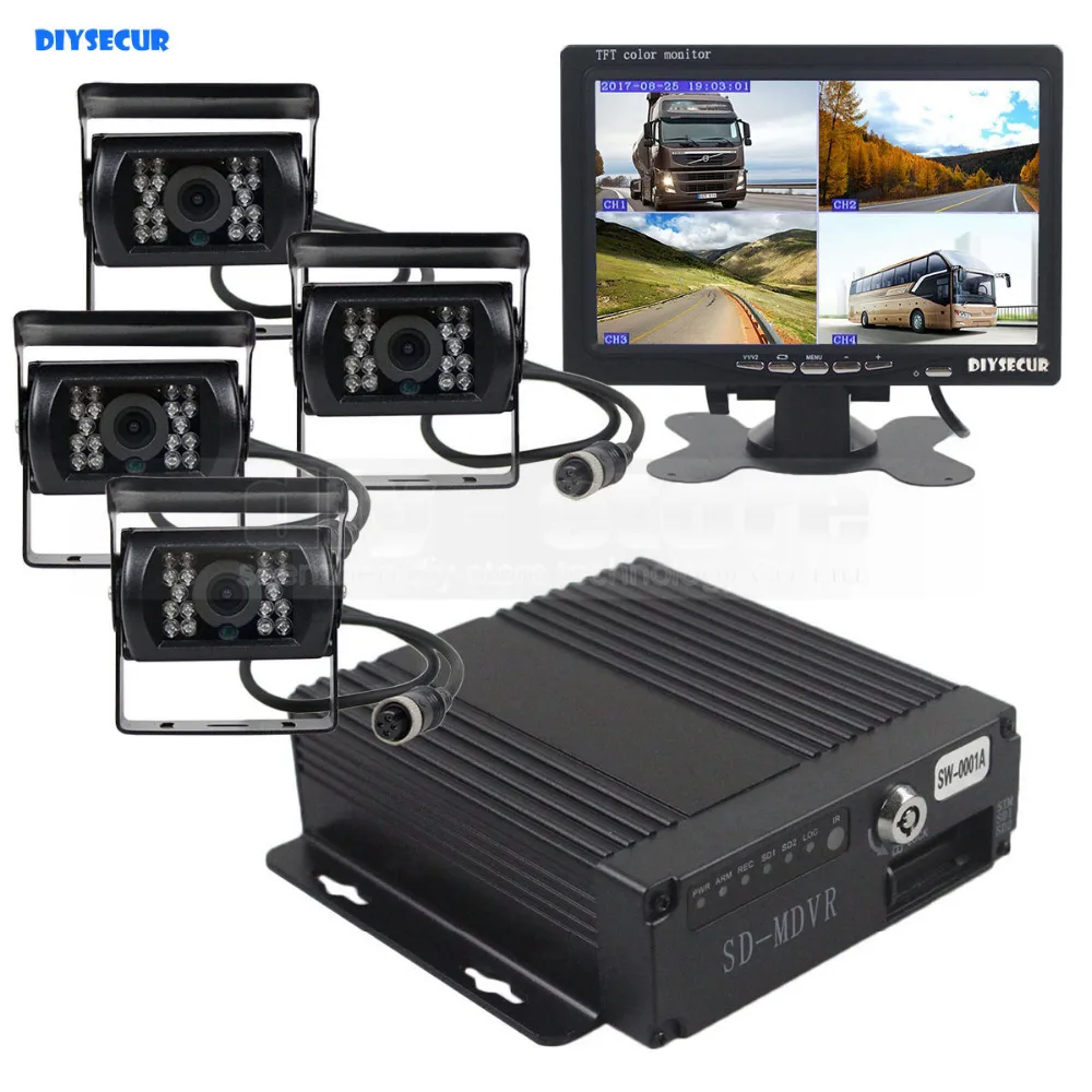 DIYSECUR SD 4CH Автомобильный видеорегистратор видео рекордер 7 дюймов HD автомобильный монитор+ 4 x камера заднего вида ночного видения для грузовика Ван автобуса