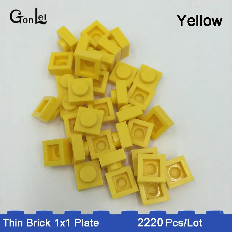 yellow color 2220 шт./лот MOC кирпич 1x1 пластины части 33 цвета выбор сделать qr-код и MOC Конструкторы блоки DIY игрушка ребенок совместим с - Цвет: yellow color