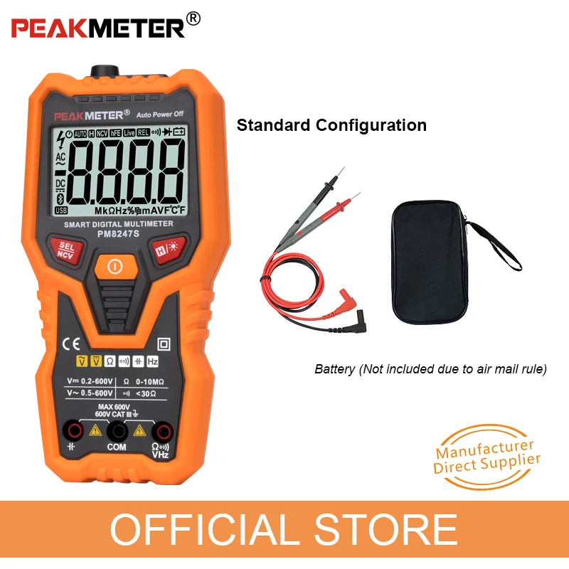 PEAKMETER PM8247S Smart AutoRange Профессиональный цифровой мультиметр Вольтметр с NCV частотной подсветкой