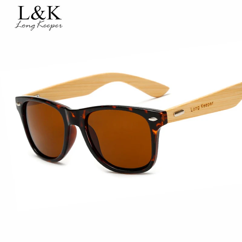 

Long Keeper Women Men Bamboo Arms Sunglasses With "Long keeper" LOGO Vintage Wood Sunglasses Square Leopard Gafas De Sol