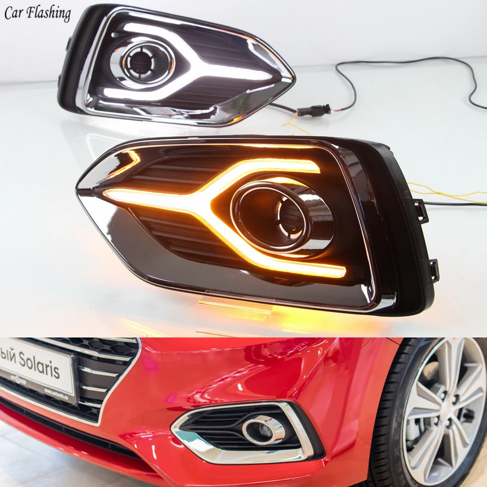 Автомобильная проблесковая 1 пара желтый указатель поворота автомобиля 12V для hyundai Accent hyundai Solaris DRL Светодиодный дневной светильник противотуманная фара