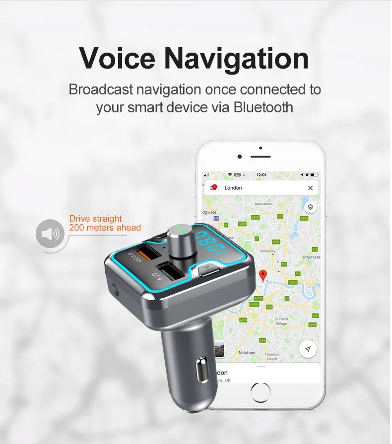 CDEN fm-передатчик Автомобильный mp3 музыкальный плеер U диск TF карта Bluetooth 5,0 приемник Автомобильный цветной дыхательный свет QC3.0 быстрое автомобильное зарядное устройство