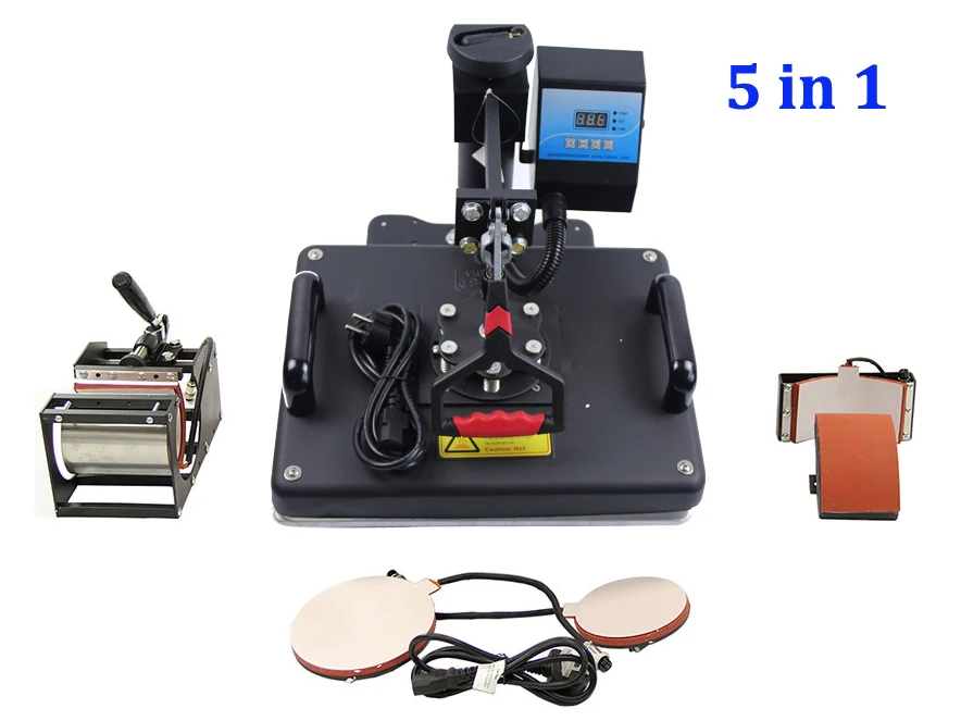 

5 in 1 T Shirt, Mugs, Hat, Plates Sublimation Transfer Heat Press Machine New