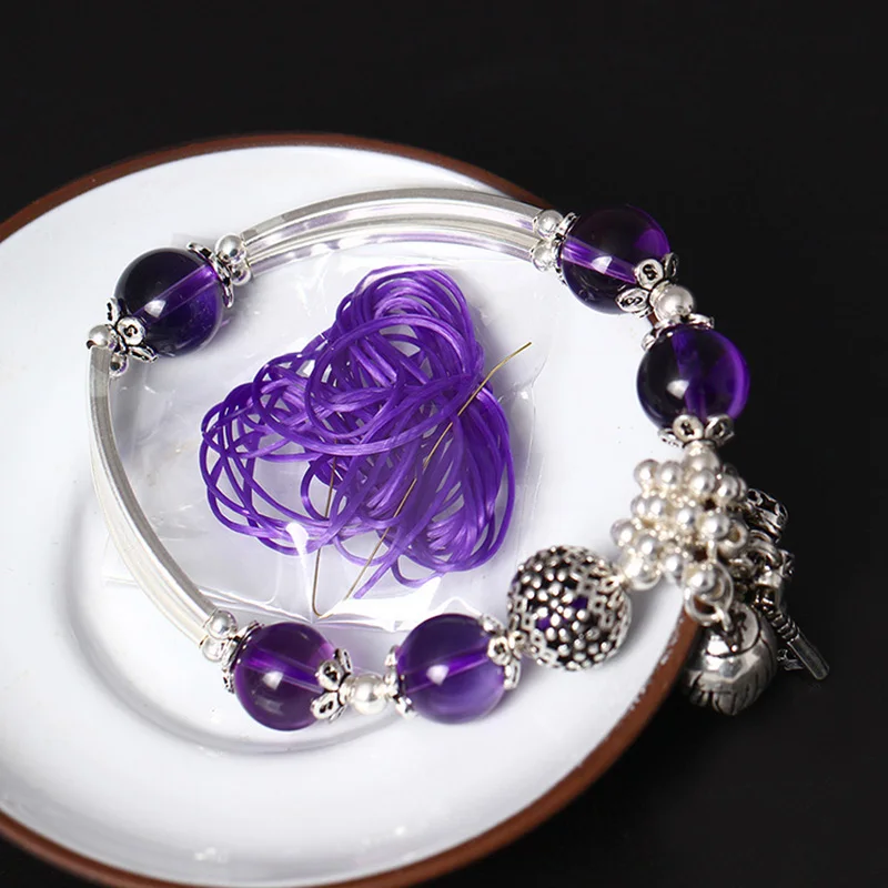 Женский браслет из стерлингового серебра S925 пробы с натуральным аметистом и