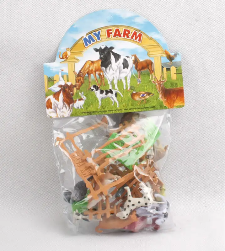 

15pcs/pack Farm Animals Toys 2" Animal cow dog sheep goose Family Farm Poultry Feed Fence Simulation Model toy for Children