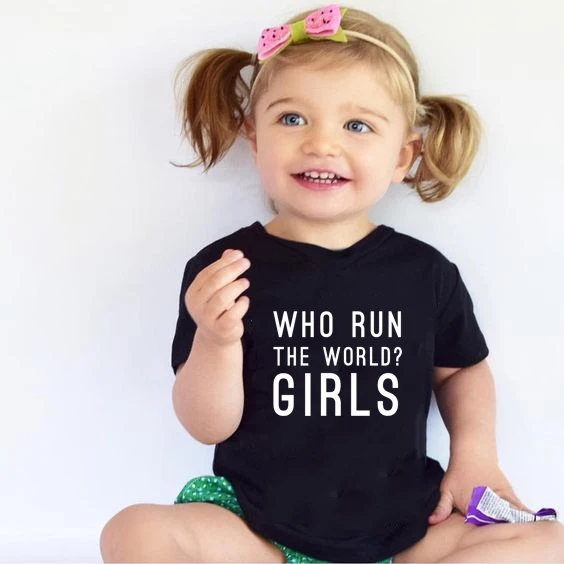 

Детские повседневные топы Who Run The World для девочек, футболка для девочек, феминистская футболка, забавная летняя футболка с коротким рукавом